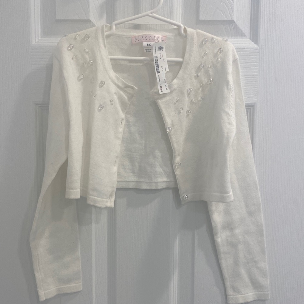 Biscotti collezion white cropped cardigan.